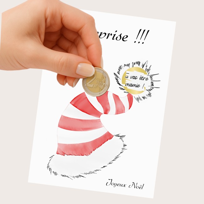 Carte à gratter personnalisée pour message surprise - Annonce surprise - Motif Bonnet de Noël - EP2