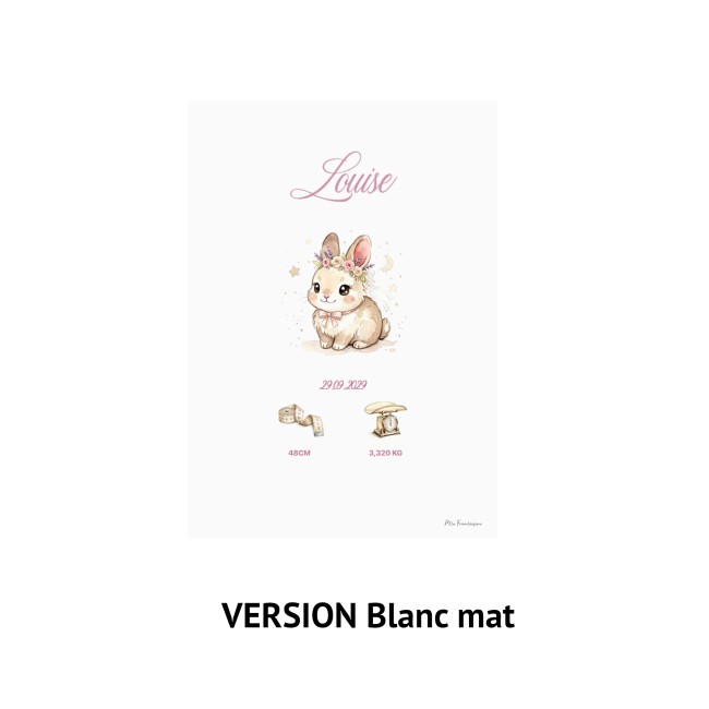 Affiche de Naissance Personnalisée - LAPIN – Décoration Chambre Bébé - EP5