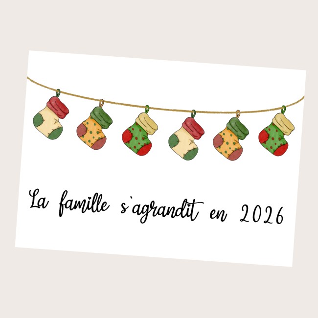 Carte annonce grossesse Personnalisée - Cadeau de Noël original - Motifs Chaussettes de noël  - Ep5