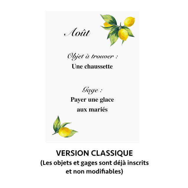 Jeu des 12 mois pour animation de mariage, motif agrume Citron, Animation mariage - EP4