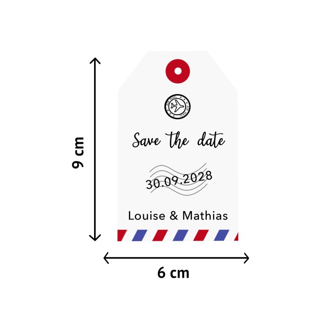 Faire-part Mariage - Etiquette Save the date pour mariage thème Voyage/Destination - EP2