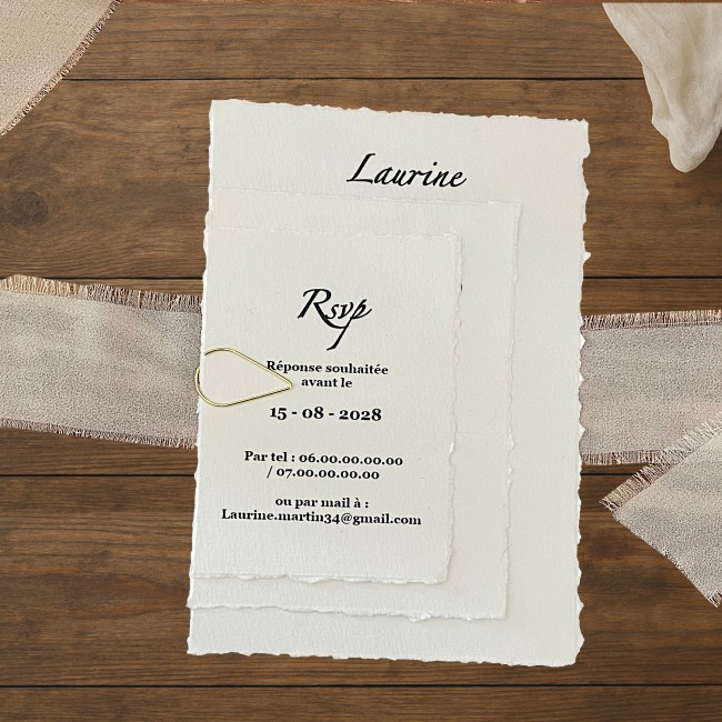 Faire-part de mariage, Invitation de Mariage Papier texturé effet déchiré - EP4