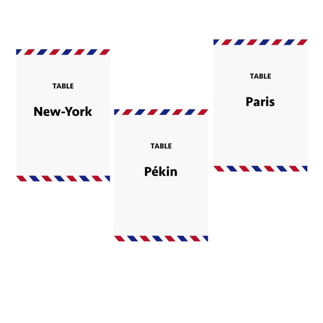 Carte Nom de table personnalisée - Décoration Mariage ou anniversaire thème Voyage, destination, Avion - EPD