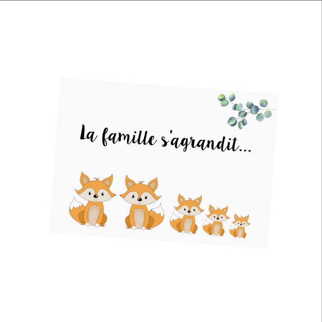 Carte Annonce grossesse personnalisée - Petits renards - Carte Annonce grossesse personnalisée - Petits renards -