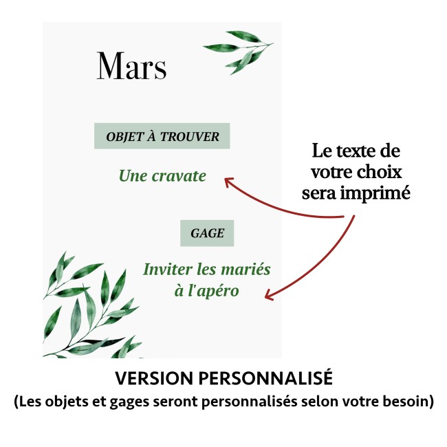 Jeu des 12 mois - Gages mariage, Animation mariage - MariageThème Provençal Motif Olivier - EPF