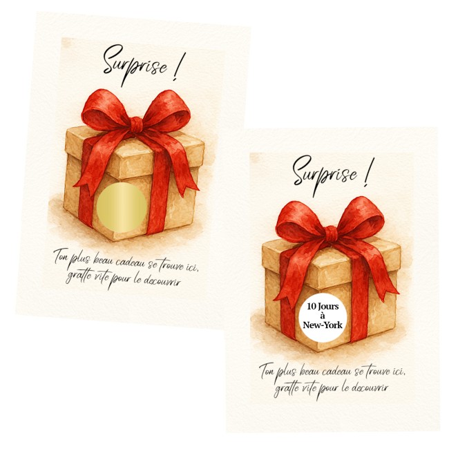 Carte à gratter personnalisée pour message surprise - Annonce surprise - Motif Cadeau de Noël style aquarelle - ep4