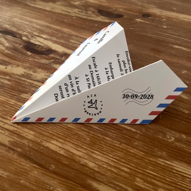 Faire-part de Mariage Thème voyage, Destination - Invitation style Origami avion _ EPB