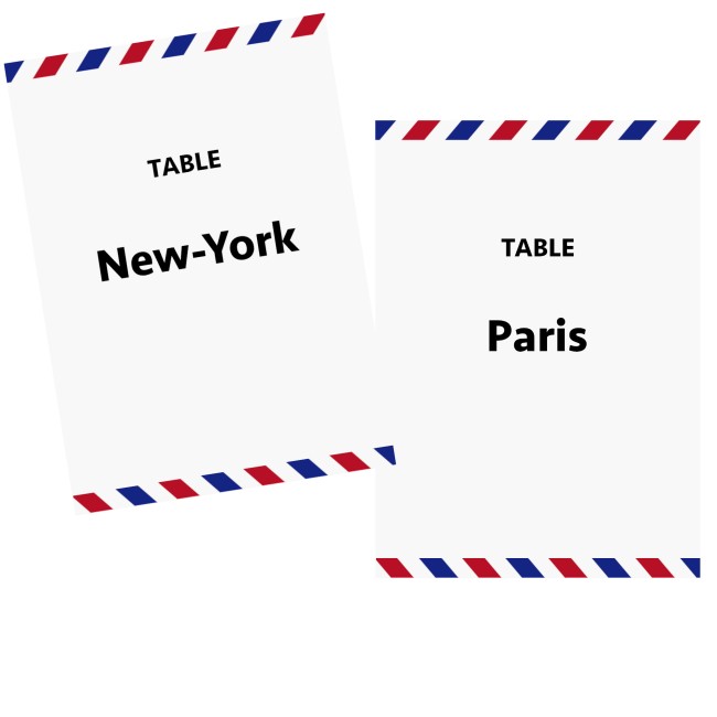 Carte Nom de table personnalisée - Décoration Mariage ou anniversaire thème Voyage, destination, Avion - EPC