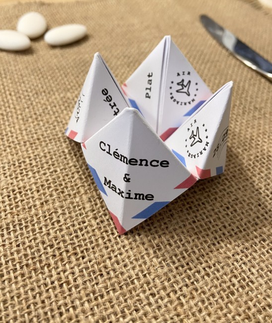 Menu individuel origami cocotte pour Mariage ou Anniversaire thème  Voyage, avion, destination - EP0G