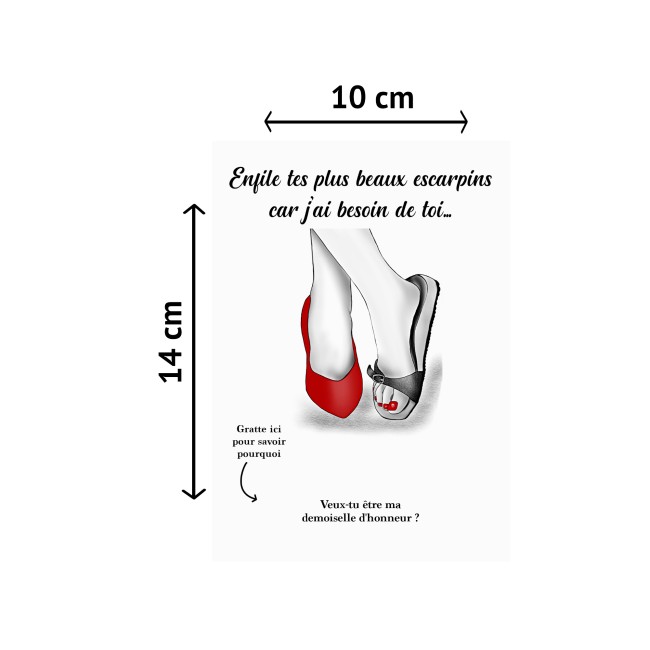 Carte à gratter humoristique pour  Demande de témoin ou Demoiselle d'honneur - Motif Escarpin - EP3