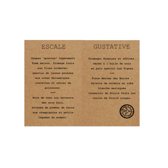 Menu Escale gustative pour Mariage ou Anniversaire thème Destination/Voyage, Avion - EPF