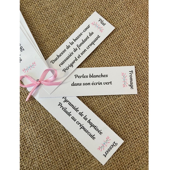 Menu Éventail personnalisé pour anniversaire ou mariage thème nature florale - Modèle Romance fleurie - EP3