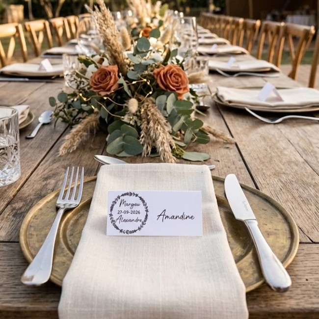 Marque-Places - Mariage Chic et élégant - Couronne florale - EP2