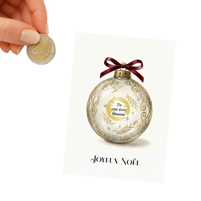 Carte à Gratter Personnalisée – Annonce grossesse Surprise - Motif Boule de Noël - EP3