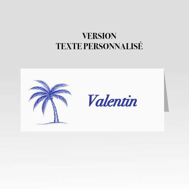 Marque-Place pour Mariage ou anniversaire thème Plage et tropique - Motif palmier bleu - EP4 Marque-Place pour Mariage ou anniversaire thème Plage et tropique - Motif palmier bleu - EP4