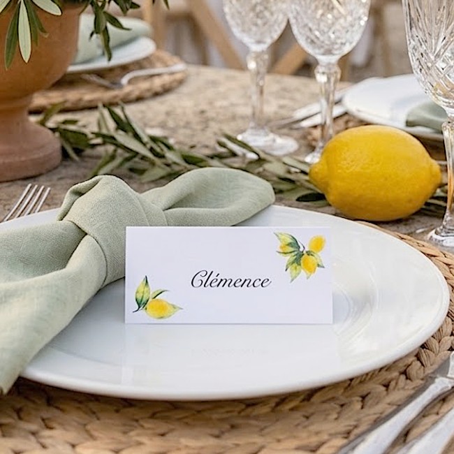 Marque-Place personnalisé - Mariage méditerranéen - Motif Citron - EP1