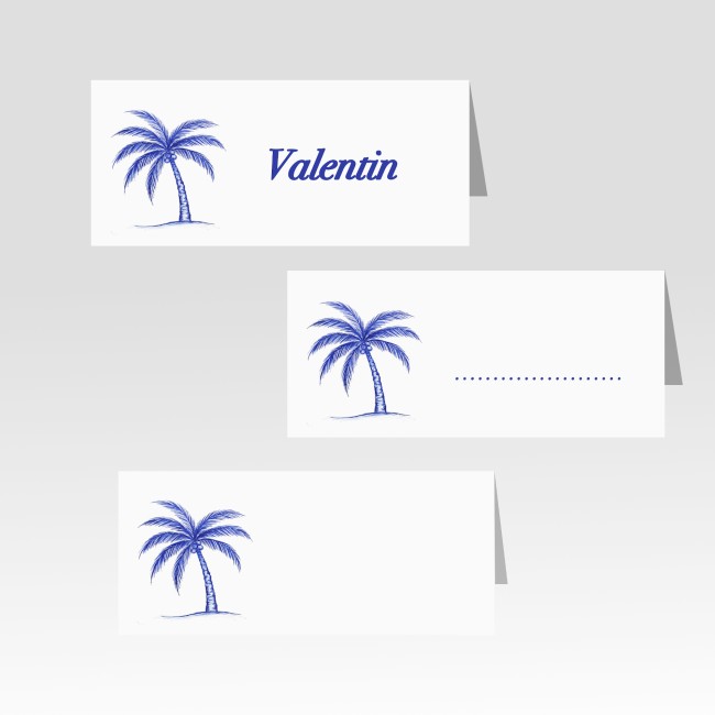 Marque-Place pour Mariage ou anniversaire thème Plage et tropique - Motif palmier bleu - EP3 Marque-Place pour Mariage ou anniversaire thème Plage et tropique - Motif palmier bleu - EP3