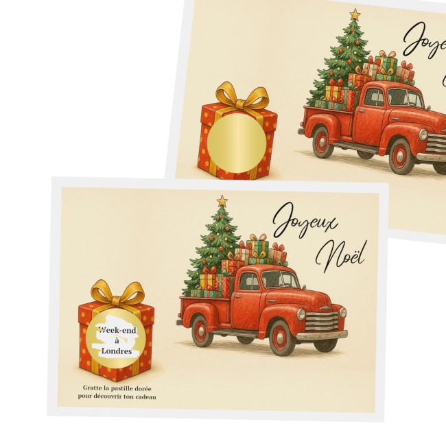 Carte à gratter personnalisée pour message surprise -Cadeau surprise, Voyage surprise - Motif Vintage Camionnette - EP2 Carte à gratter personnalisée pour message surprise -Cadeau surprise, Voyage surprise - Motif Vintage Camionnette - EP2