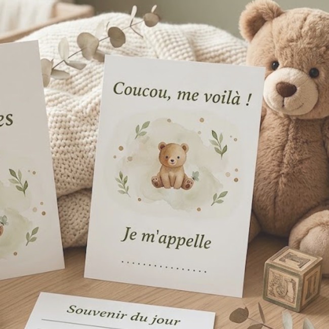 Cartes Etapes bébé - Souvenir photo - 1ère année ou 1ère fois de bébé - Motif Ourson - EP2