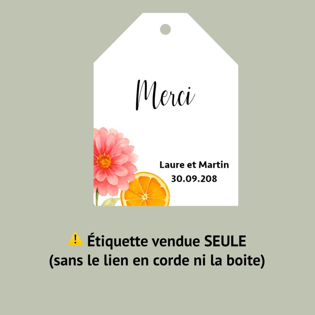 Etiquette MERCI - Mariage Florale - Motif agrumes, Modèle Orange florale - epF