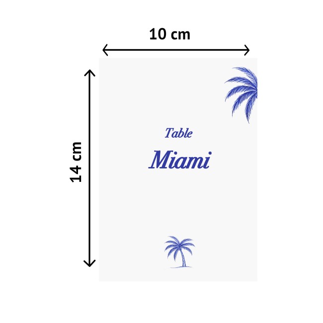 Carte Nom ou numéro de table personnalisée pour Mariage ou anniversaire thème plage et tropique, motif palmier bleu - EP3