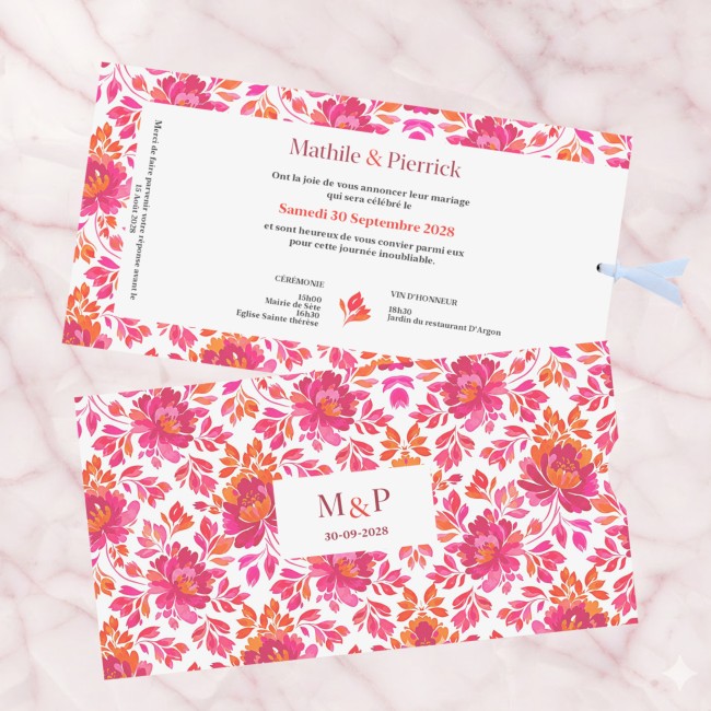 Faire-part, invitation pour mariage style Folk art, Romantic folk _ EP5