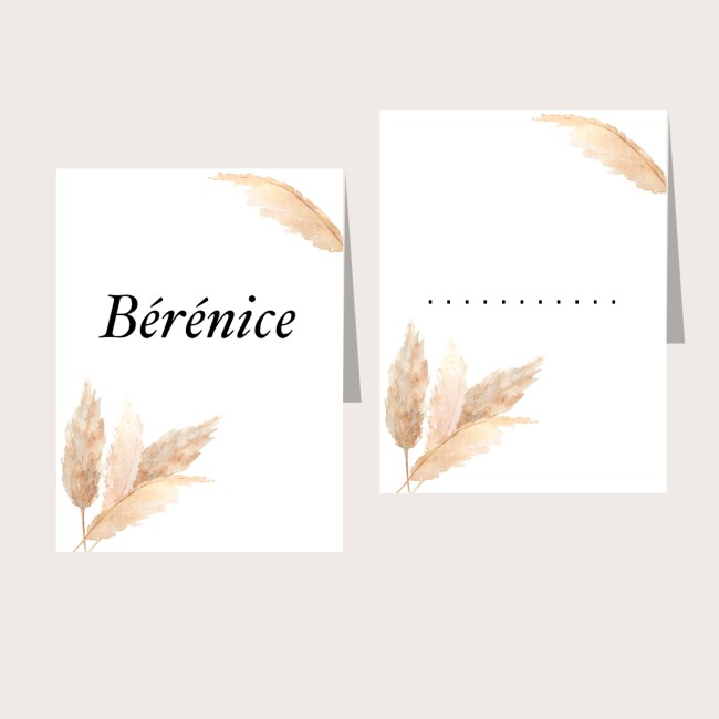 Marque-Place chevalet pour mariage ou  anniversaire, thème Champêtre, bohème - Motif Herbe de la Pampa - EPB
