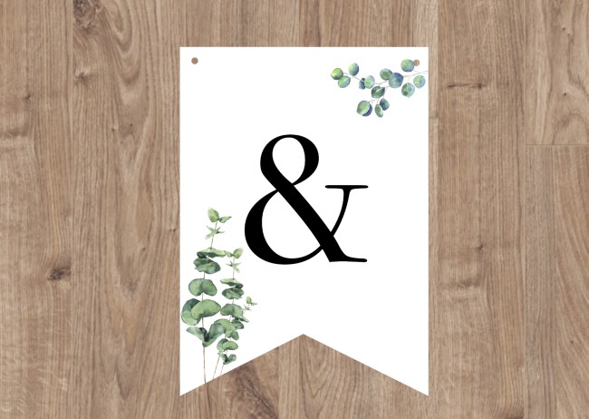 Guirlande personnalisée - Fanion lettre- Décoration de mariage, anniversaire - thème Nature - Motif Feuille d'eucalyptus -ep3