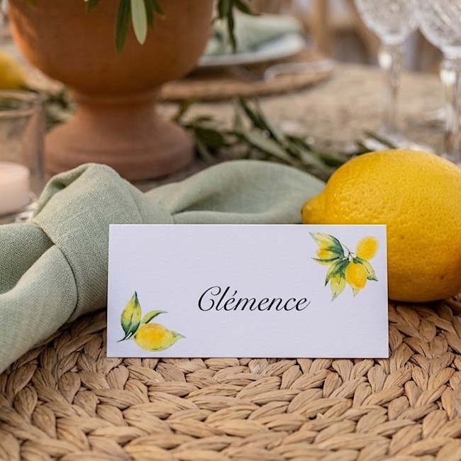 Marque-Place personnalisé - Mariage méditerranéen - Motif Citron - EP2