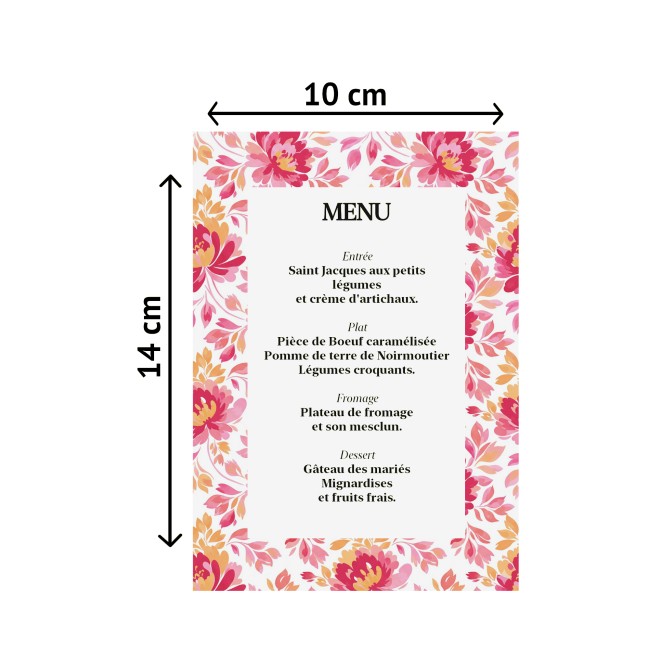 Menu, carte menu, personnalisée motif botanique romantique - Format A6 - Thème romantique folk _ EP3