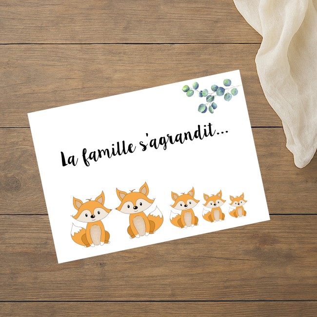 Carte Annonce grossesse personnalisée - Petits renards - 