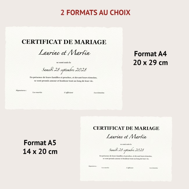Certificat de mariage laïque, certificat d'union pour mariage Chic et élégant - Papier aquarelle texturé finition déchiré - EPC