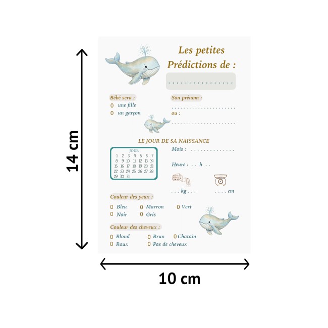 Carte prédiction naissance, Pronostiques, aninmation baby shower et gender reveal - Motif Baleine - EPD Carte prédiction naissance, Pronostiques, aninmation baby shower et gender reveal - Motif Baleine - EPD