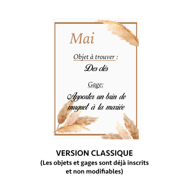 Jeu des 12 mois - Gages Animation mariage  Bohème, champêtre - Modèle Fleur de la Pampa - EPE