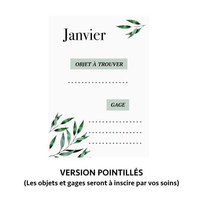 Jeu des 12 mois - Gages mariage, Animation mariage - Mariage provençal motif Olivier - EP3