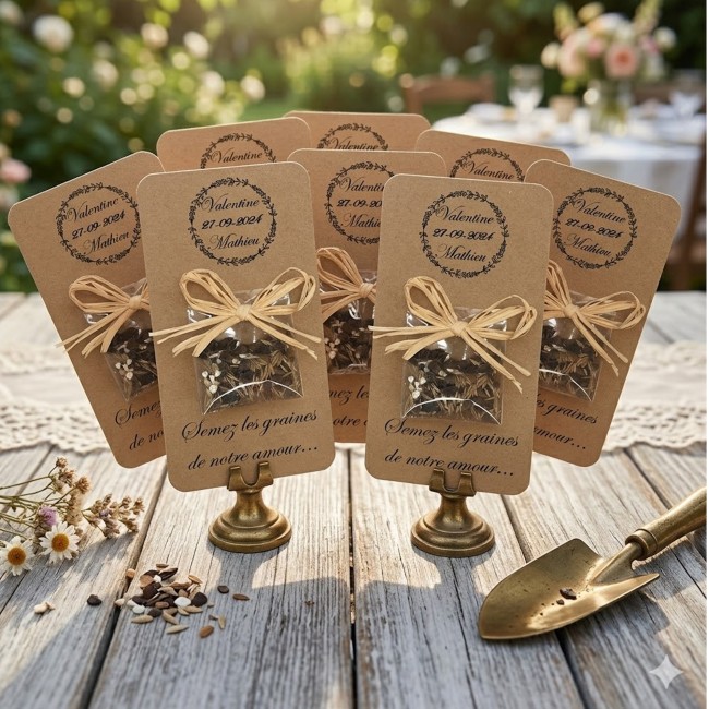 Cadeaux de remerciements invités personnalisés - Graines à semer pour Mariage style champêtre - EPA Cadeaux de remerciements invités personnalisés - Graines à semer pour Mariage style champêtre - EPA