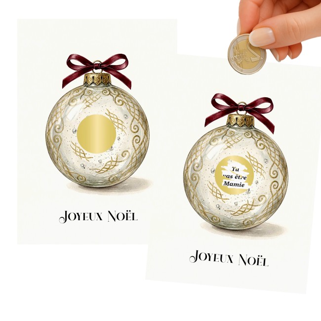 Carte à Gratter Personnalisée – Annonce grossesse Surprise - Motif Boule de Noël - EP5
