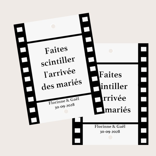 Etiquette personnalisée pour Baton scintillant, cierge magique - Animation mariage Thème Cinéma - EP2