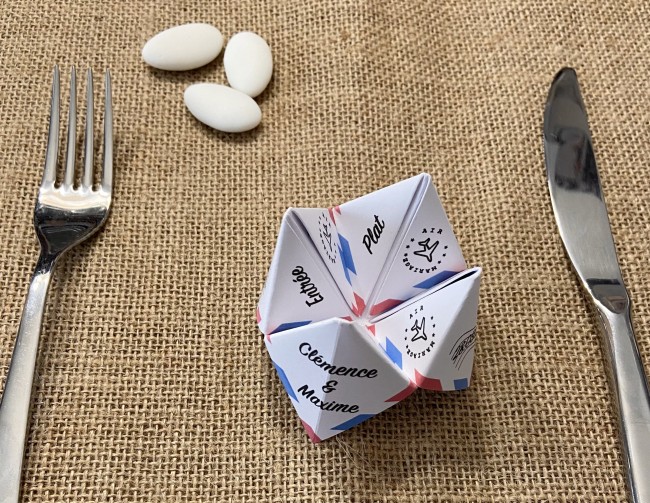 Menu individuel origami cocotte pour Mariage ou Anniversaire thème  Voyage, avion, destination - EP0C
