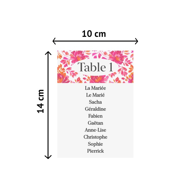 Carte plan de table personnalisée - Décoration Mariage ou anniversaire Botanique romantique - Romantic Folk - EP3