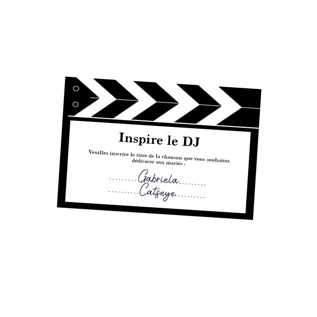 Dédicaces chansons aux marié(e)s - lot de 10 Cartes - Animation mariage - Motif Clap de cinéma - ep3 Dédicaces chansons aux marié(e)s - lot de 10 Cartes - Animation mariage - Motif Clap de cinéma - ep3