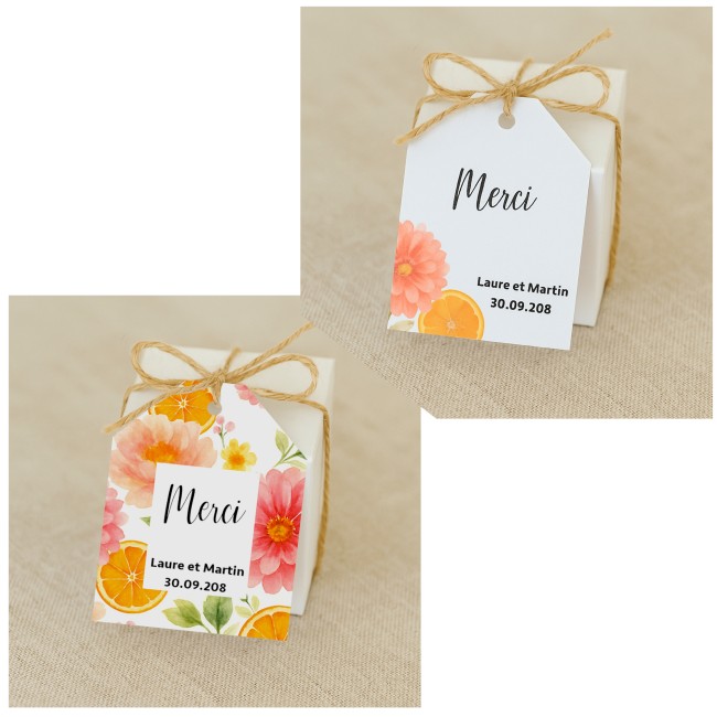 Etiquette MERCI - Mariage Florale - Motif agrumes, Modèle Orange florale - epB