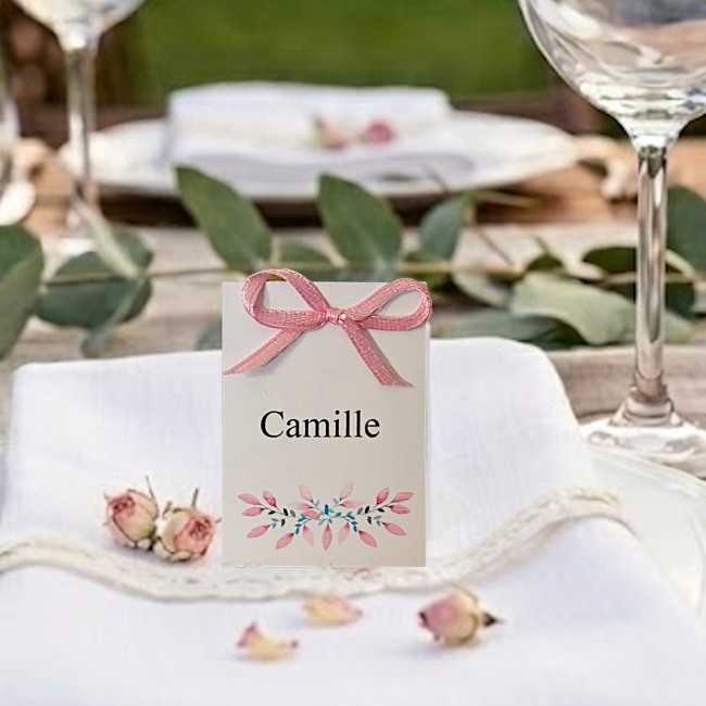 Marque-place personnalisable – Motif floral – Décoration de table romantique et poétique - epa