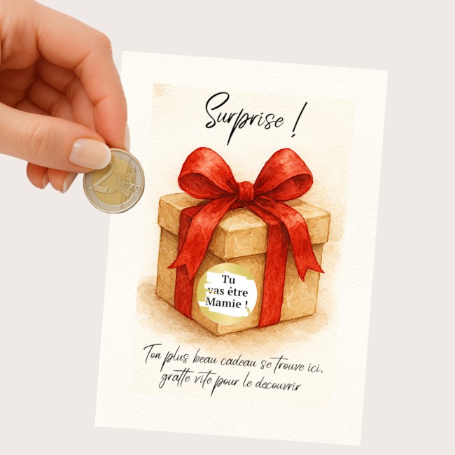 Carte à gratter personnalisée pour message surprise - Annonce surprise - Motif Cadeau de Noël style aquarelle - ep9