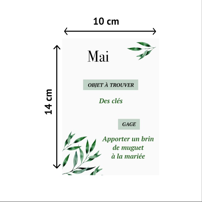 Jeu des 12 mois - Gages mariage, Animation mariage - Mariage provençal motif Olivier - EP6