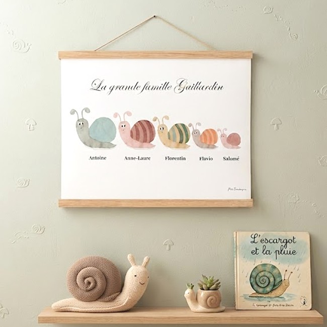 Affiche Famille Personnalisée Petits Escargots | Mlle Framboisine - EP7