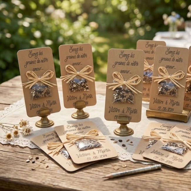 Cadeaux invités personnalisés - Graines à semer - Mariage thème champêtre - Kraft et Raphia - EPB