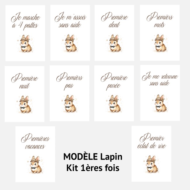 Cartes Etapes bébé - Souvenir photo - 1ère année ou 1ère fois de bébé - Motif Lapin ou Lapine - EP5 Cartes Etapes bébé - Souvenir photo - 1ère année ou 1ère fois de bébé - Motif Lapin ou Lapine - EP5