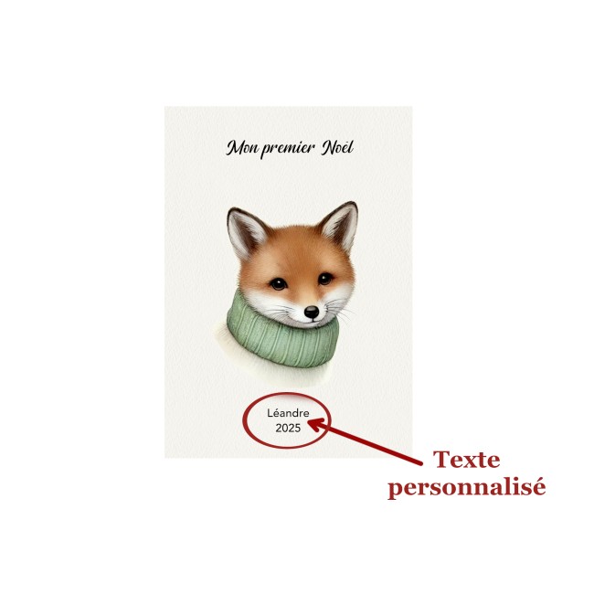 Carte Mon Premier Noël personnalisée - Motif Petit Renard- Souvenir 1er Noël de bébé - EP3 Carte Mon Premier Noël personnalisée - Motif Petit Renard- Souvenir 1er Noël de bébé - EP3