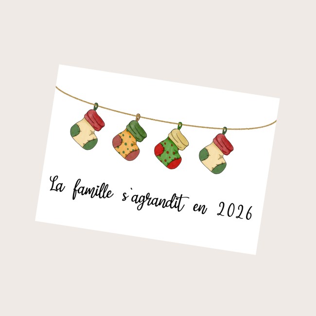 Carte annonce grossesse Personnalisée - Cadeau de Noël original - Motifs Chaussettes de noël  - Ep3